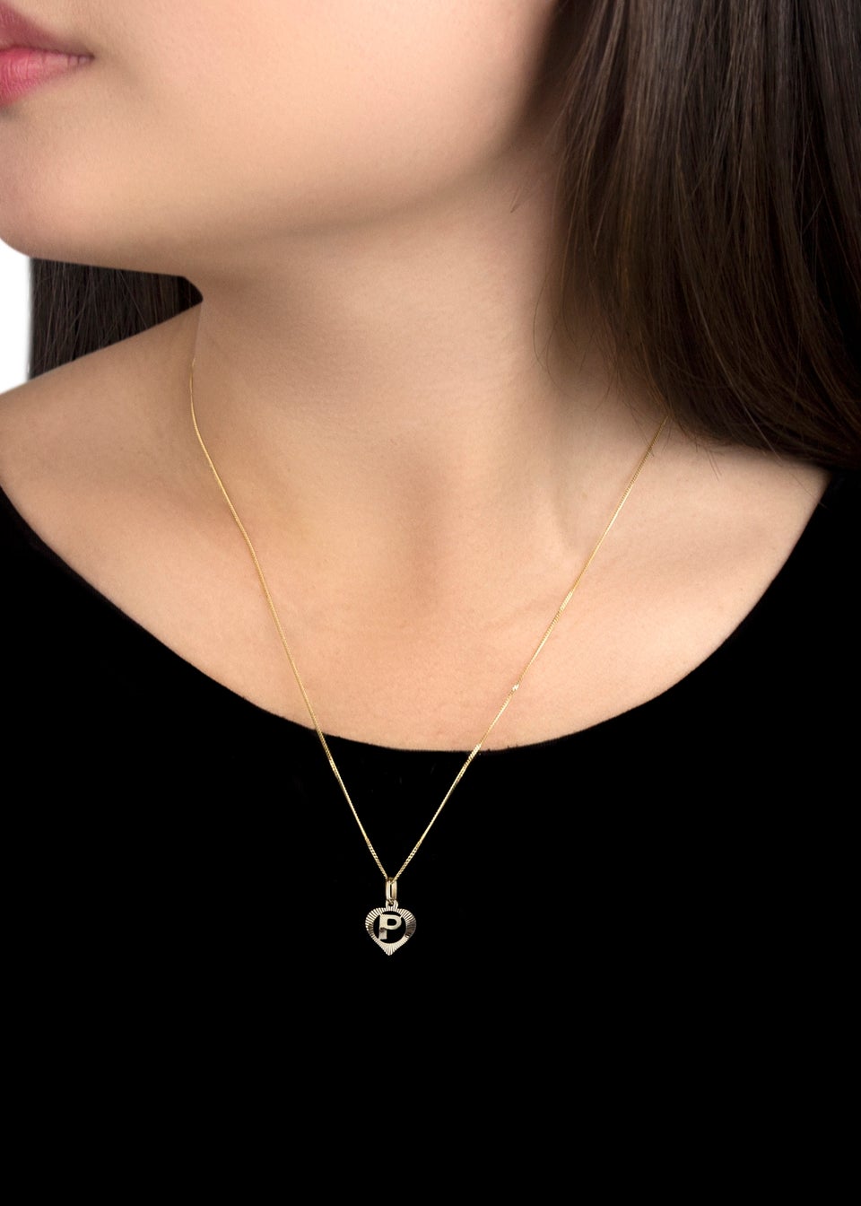 Golden Moments 9ct Yellow Gold Diamond Cut 'P' Initial Heart Necklace 18 inch