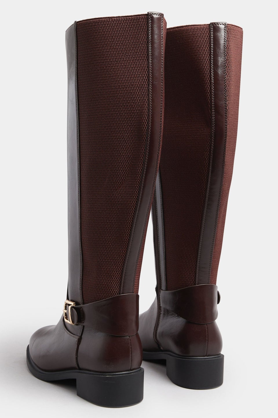 Yours Brown Buckle Detail Knee High Boots In Extra Wide Fit