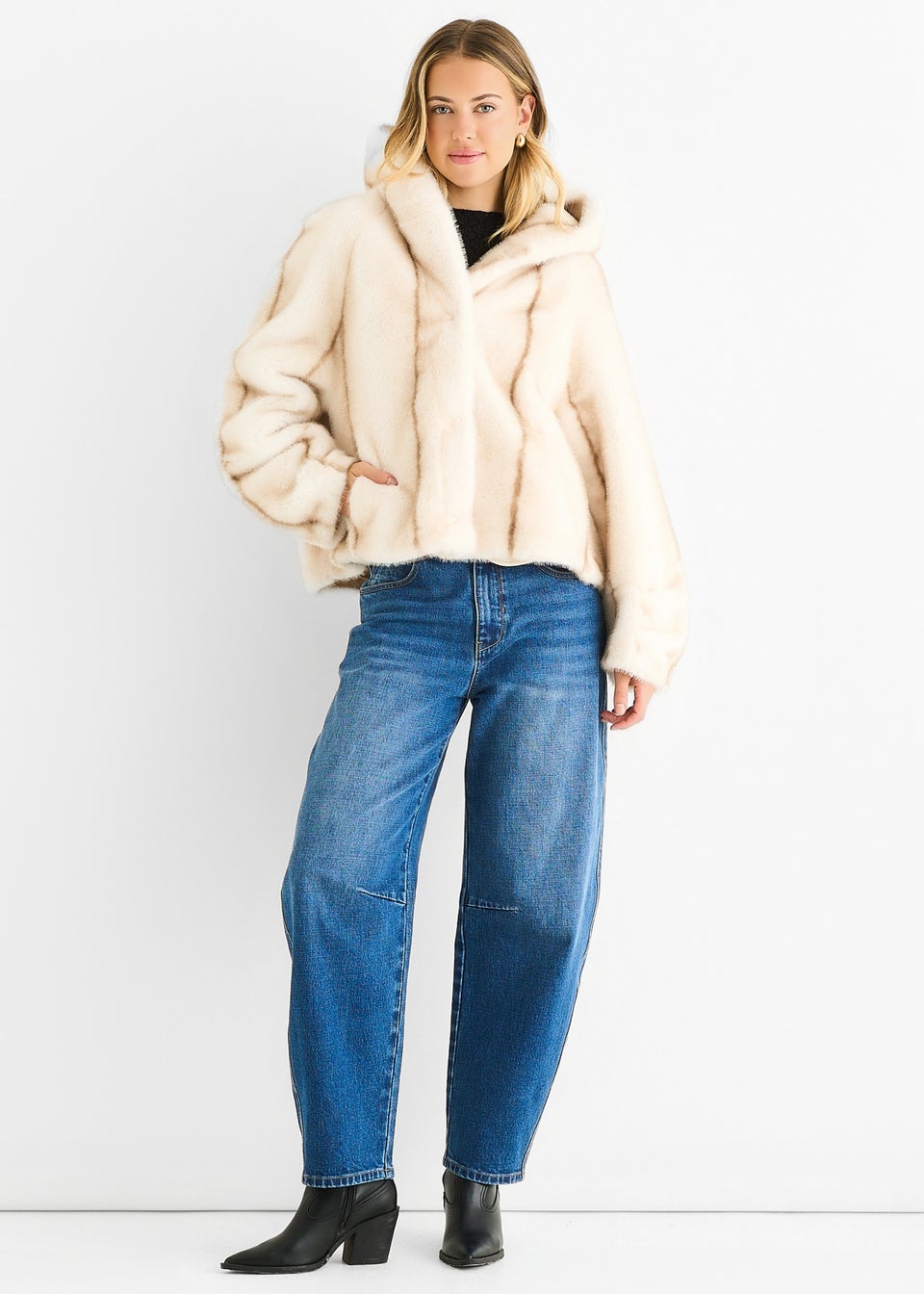 Gini London Cream Ombre Hooded Faux Fur Jacket