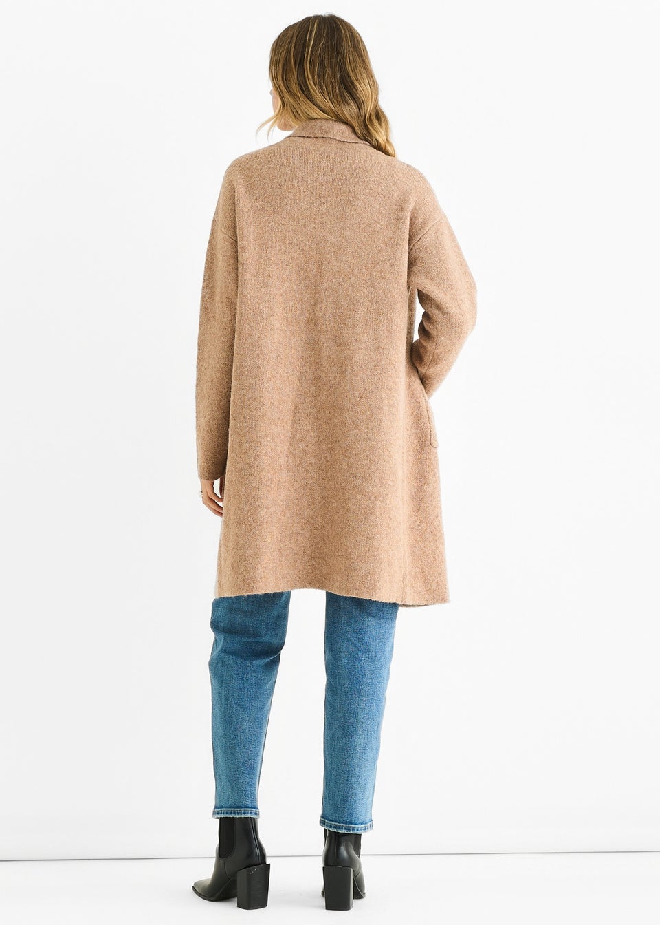 Gini London Brown Wool Mix Longline Edge to Edge Cardigan