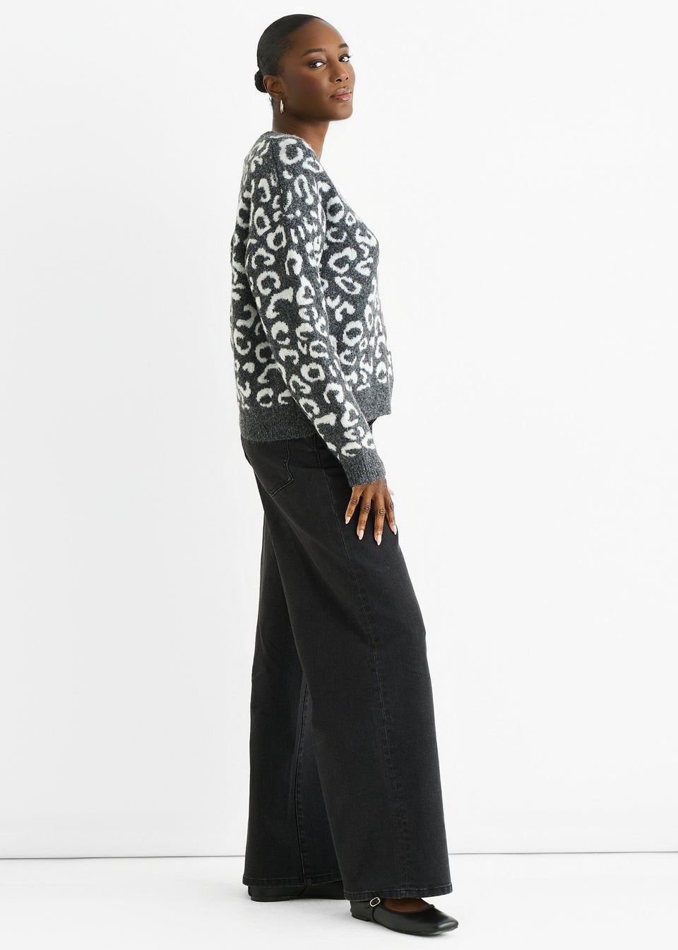 Gini London Grey Animal Pattern loose Fit Knit Jumper