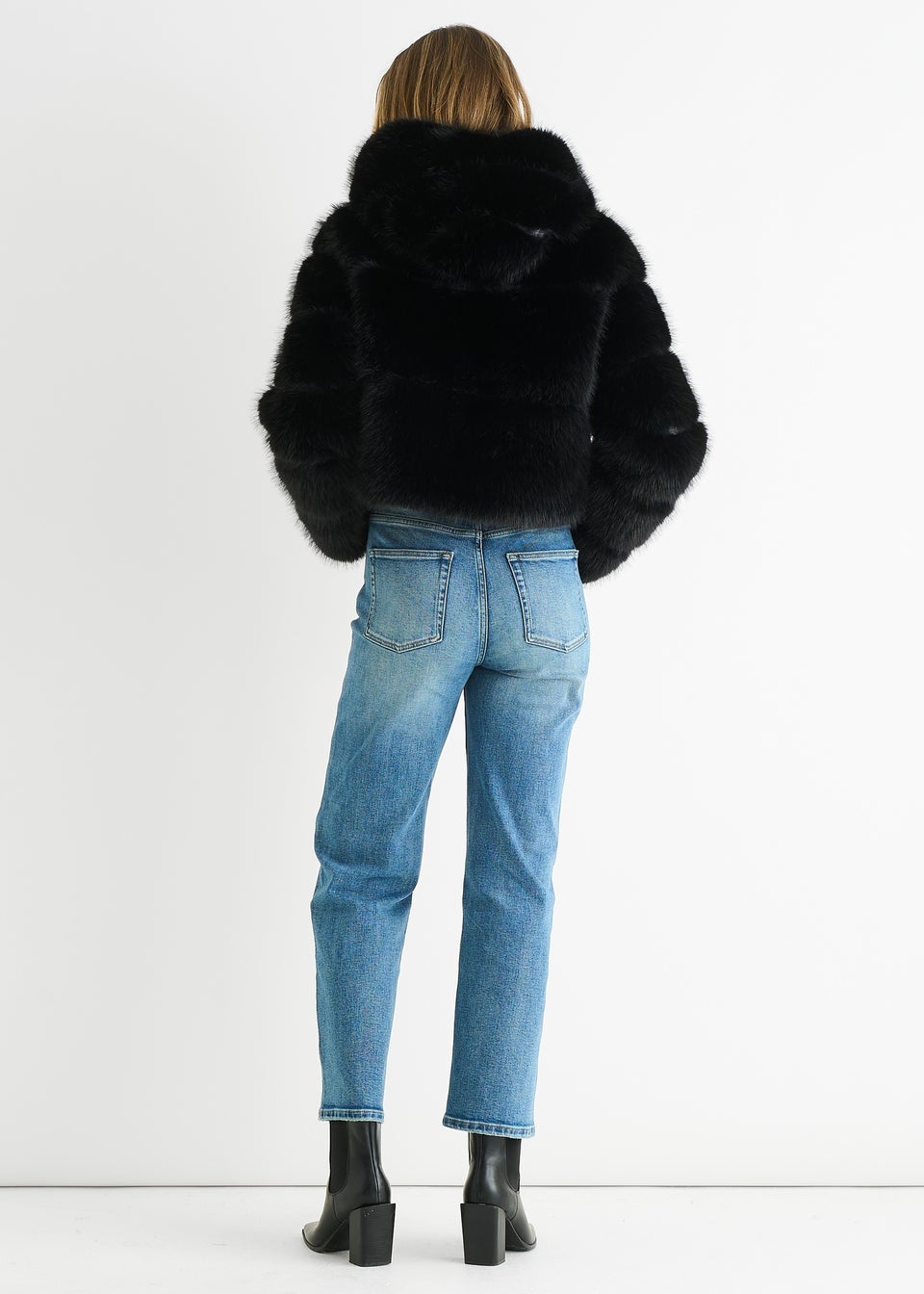 Gini London Black Panel Faux Fur  Zip Front Jacket