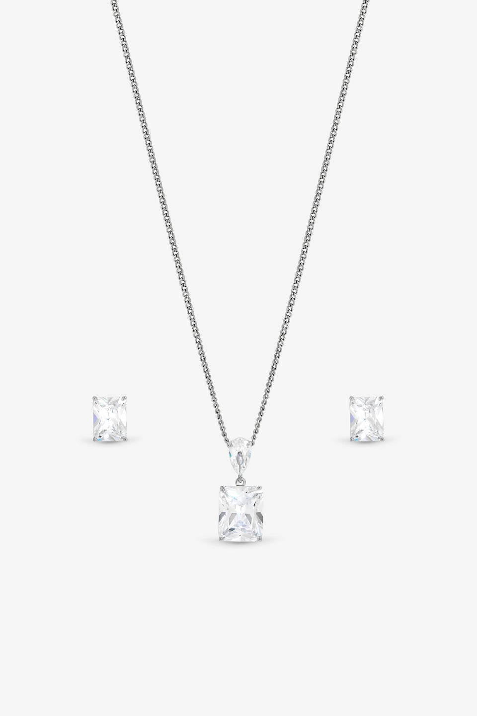 Jon Richard Rhodium Plated Crystal Open Stone Pendant Set Gift Box