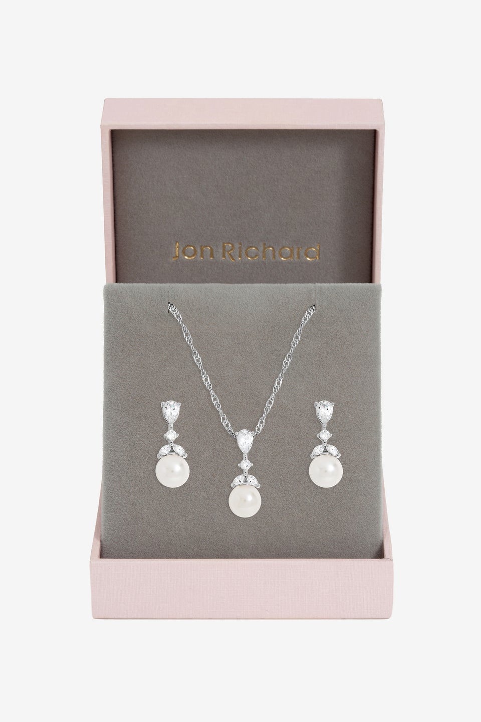 Jon Richard Rhodium Plated Crystal Leaf &  Pearl Set Gift Box
