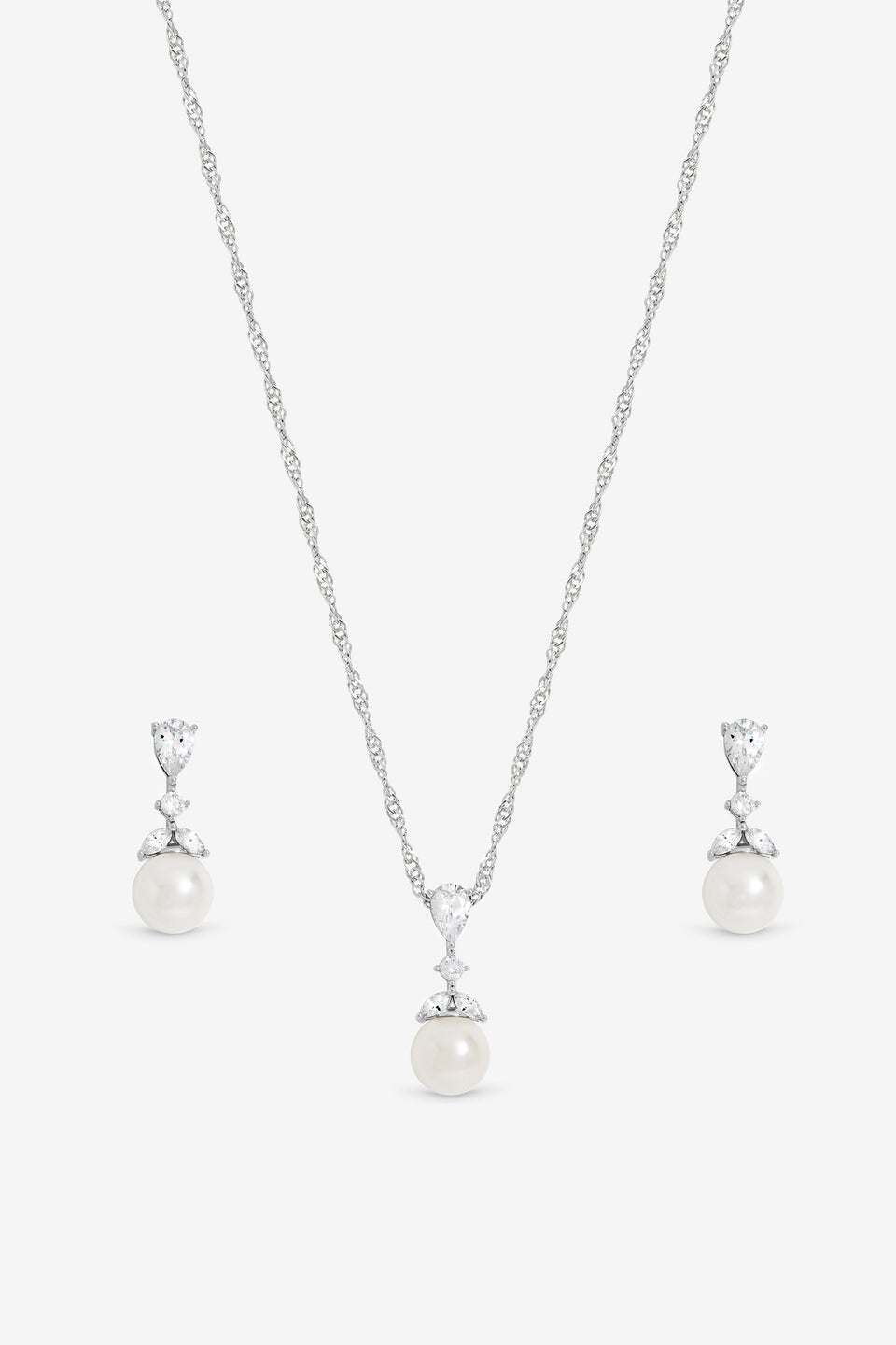 Jon Richard Rhodium Plated Crystal Leaf &  Pearl Set Gift Box