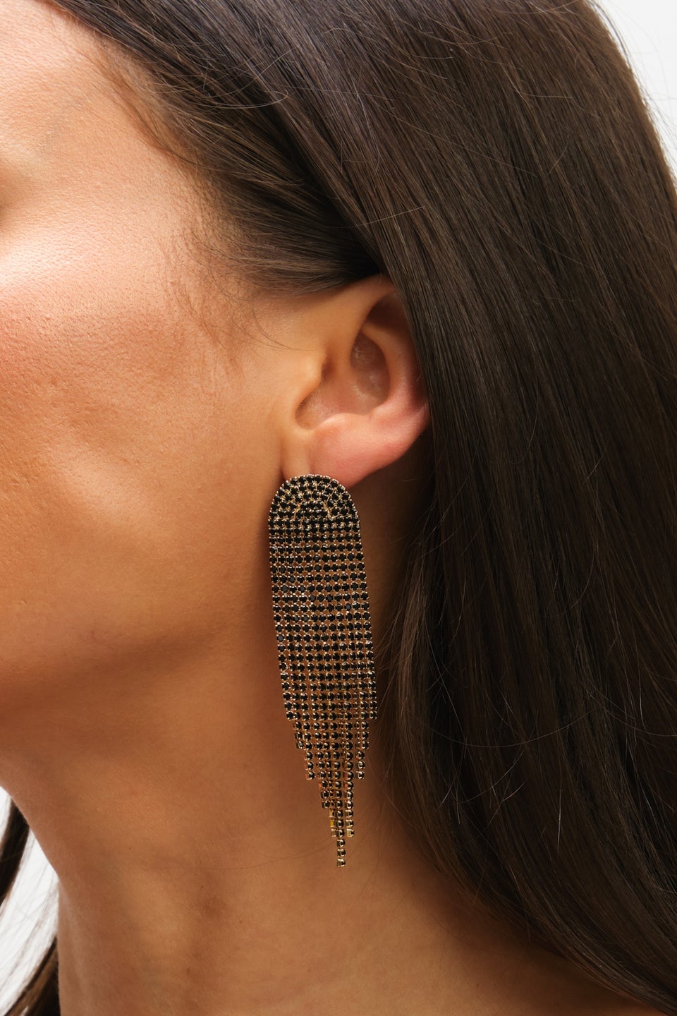 Mood Gold & Jet Crystal Tassel Statement Drop Earrings