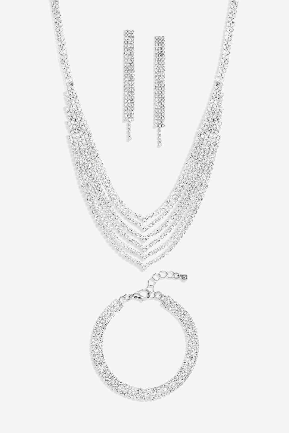 Mood Silver Crystal Multirow Three Piece Set