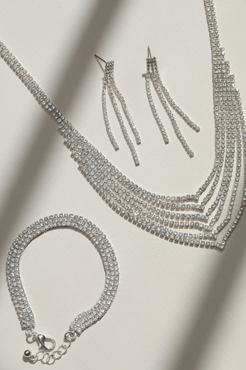 Mood Silver Crystal Multirow Three Piece Set