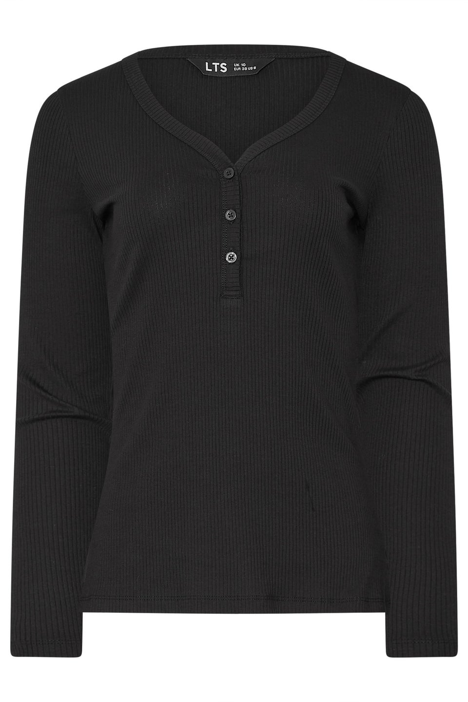 Long Tall Sally Black Cotton Ribbed Henley Top