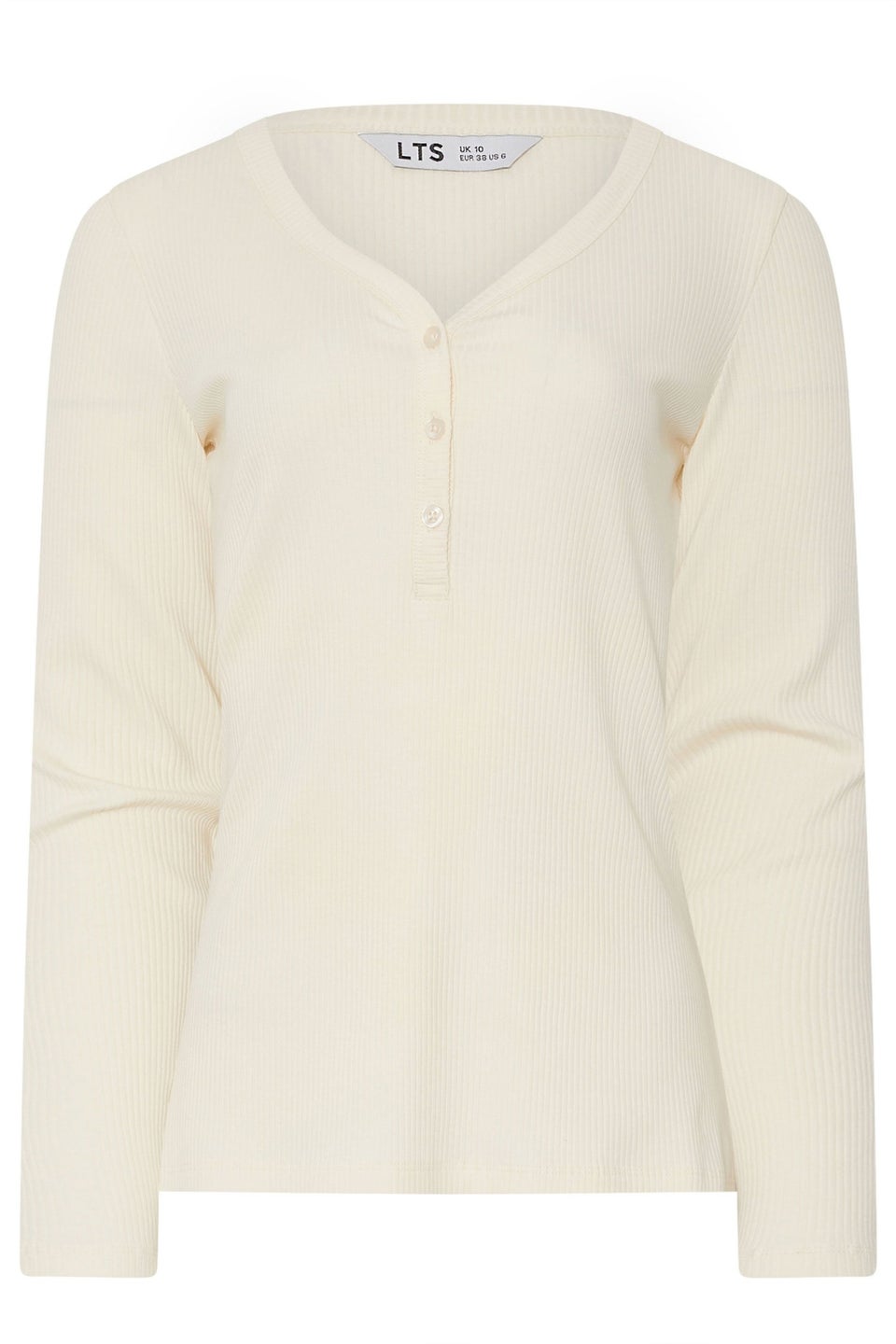 Long Tall Sally Ivory White Cotton Ribbed Henley Top