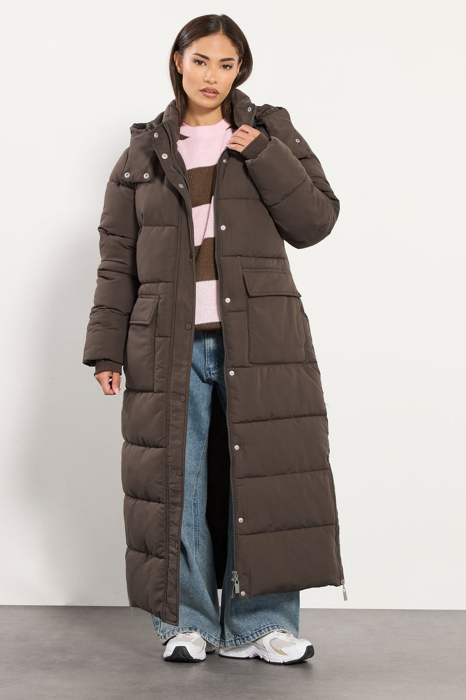 PixieGirl Petite Chocolate Brown Maxi Padded Puffer Coat