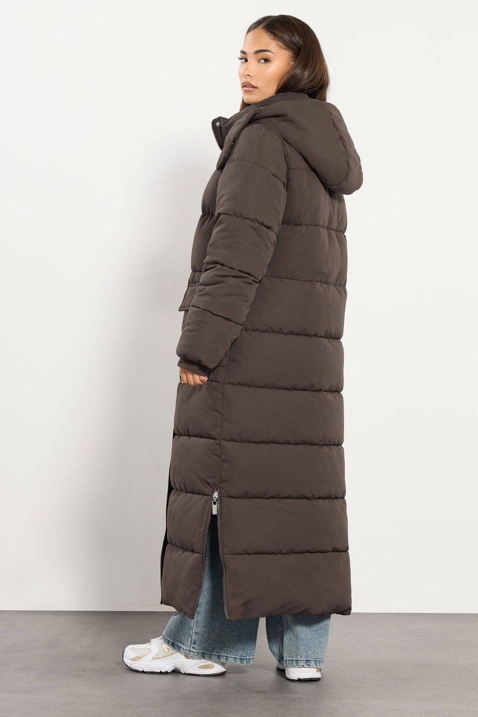 PixieGirl Petite Chocolate Brown Maxi Padded Puffer Coat