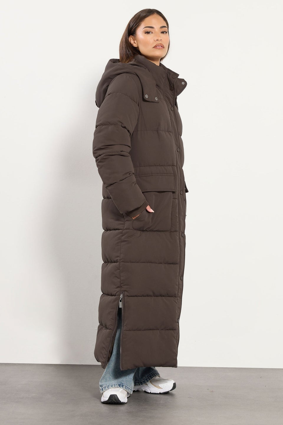 PixieGirl Petite Chocolate Brown Maxi Padded Puffer Coat