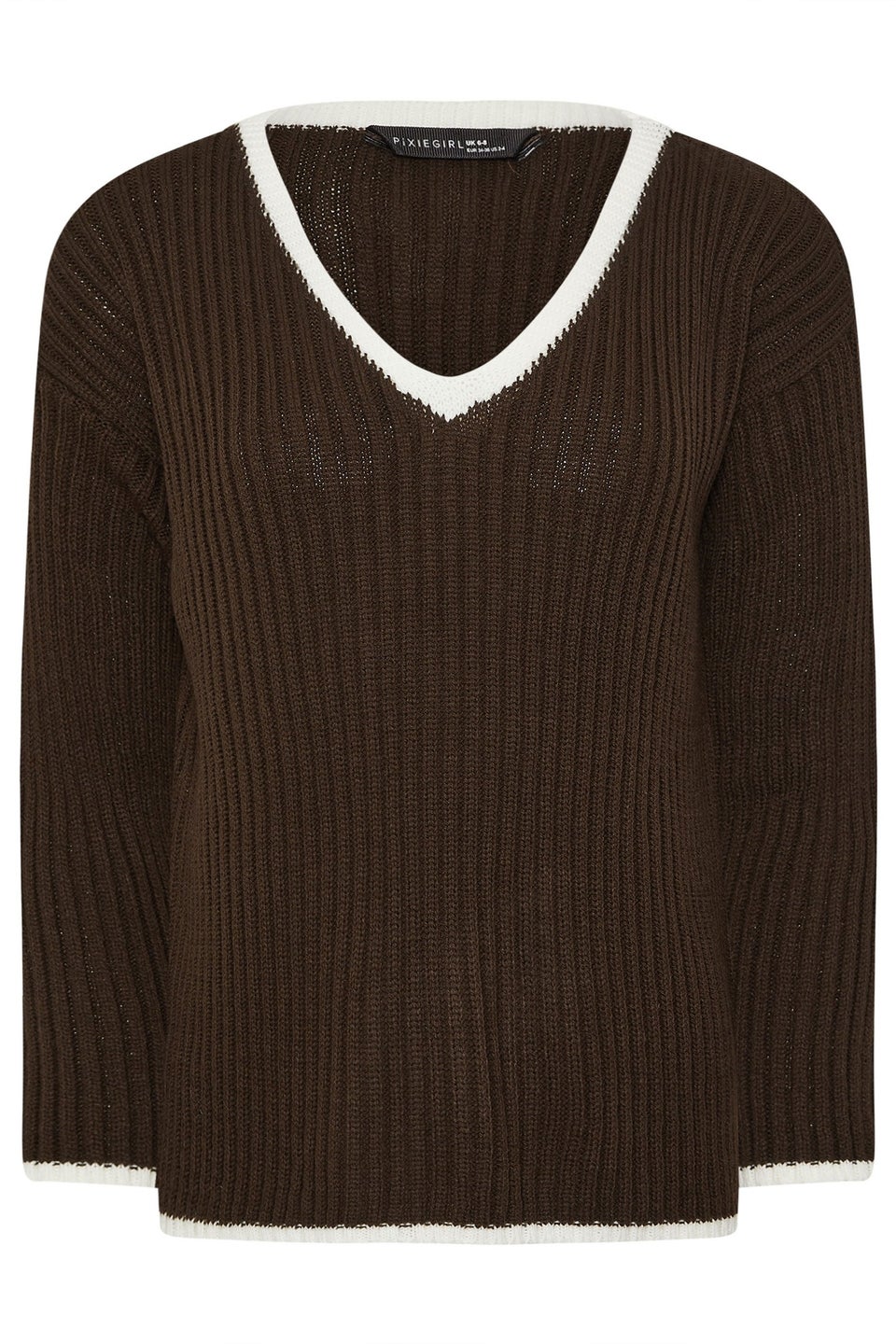 PixieGirl Petite Chocolate Brown Knitted V-Neck Jumper