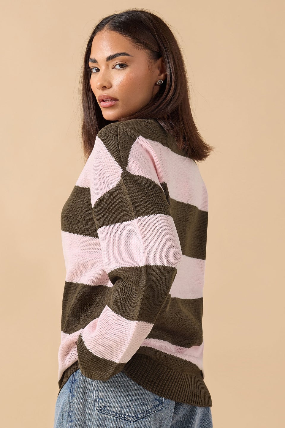 PixieGirl Petite Pink & Brown Stripe Knit Jumper