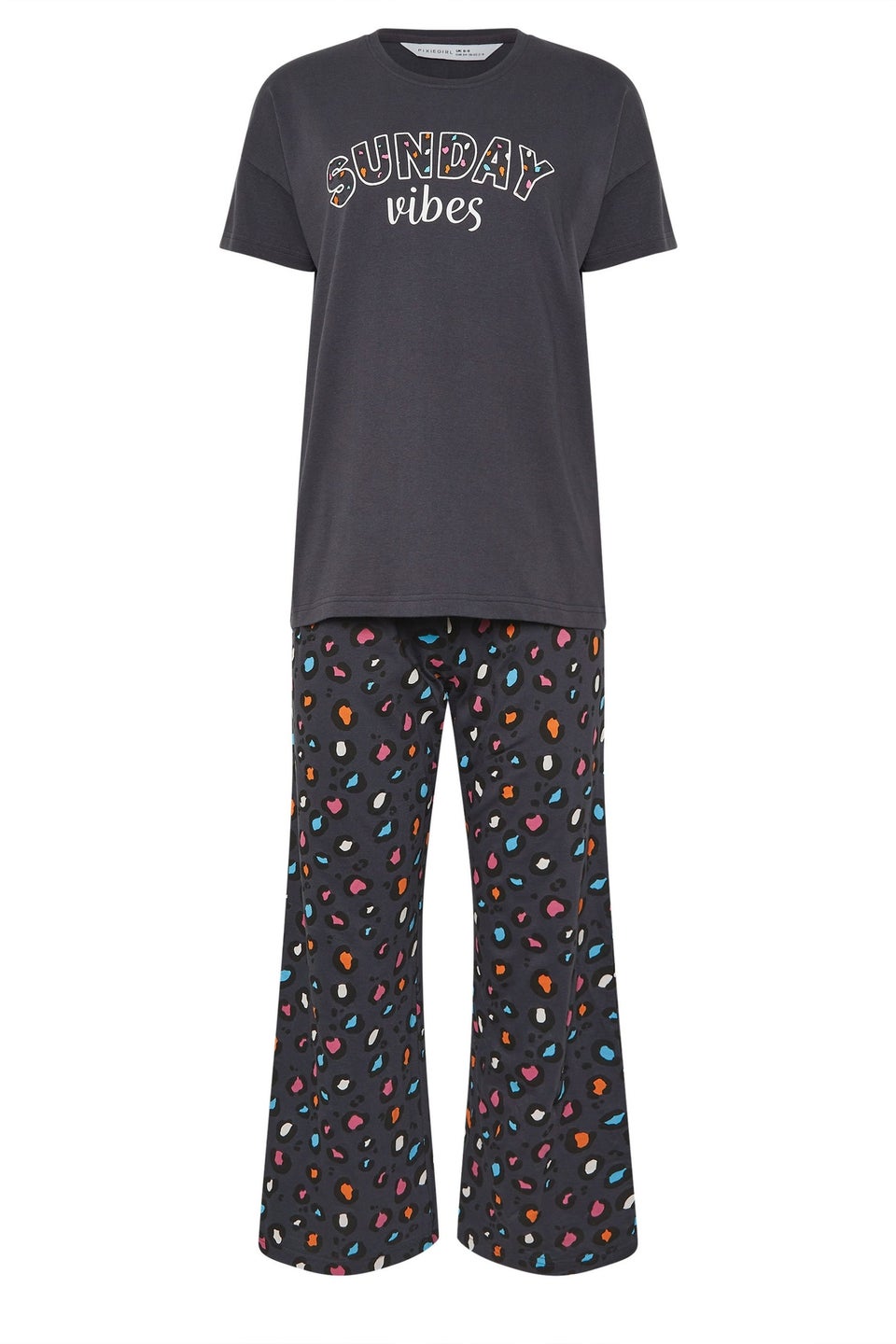 PixieGirl Petite Navy Blue Sunday Vibes Slogan Pyjama Set