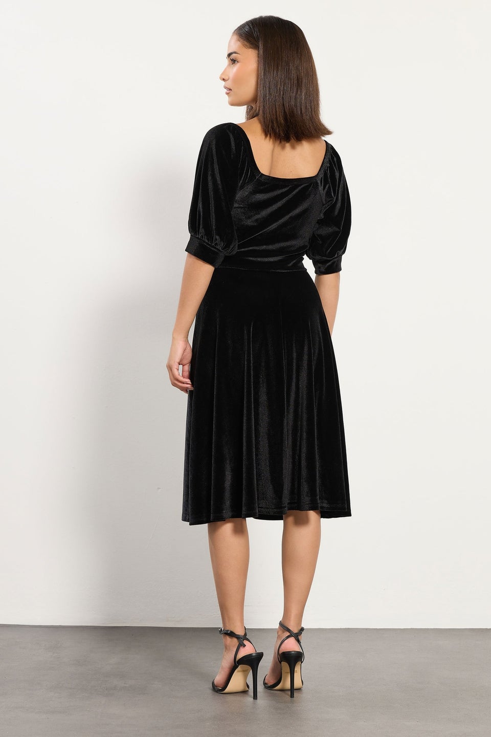 PixieGirl Petite Black Square Neck Velvet Dress