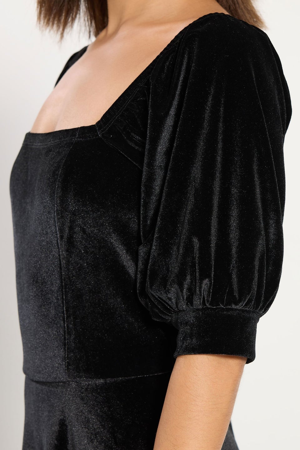 PixieGirl Petite Black Square Neck Velvet Dress