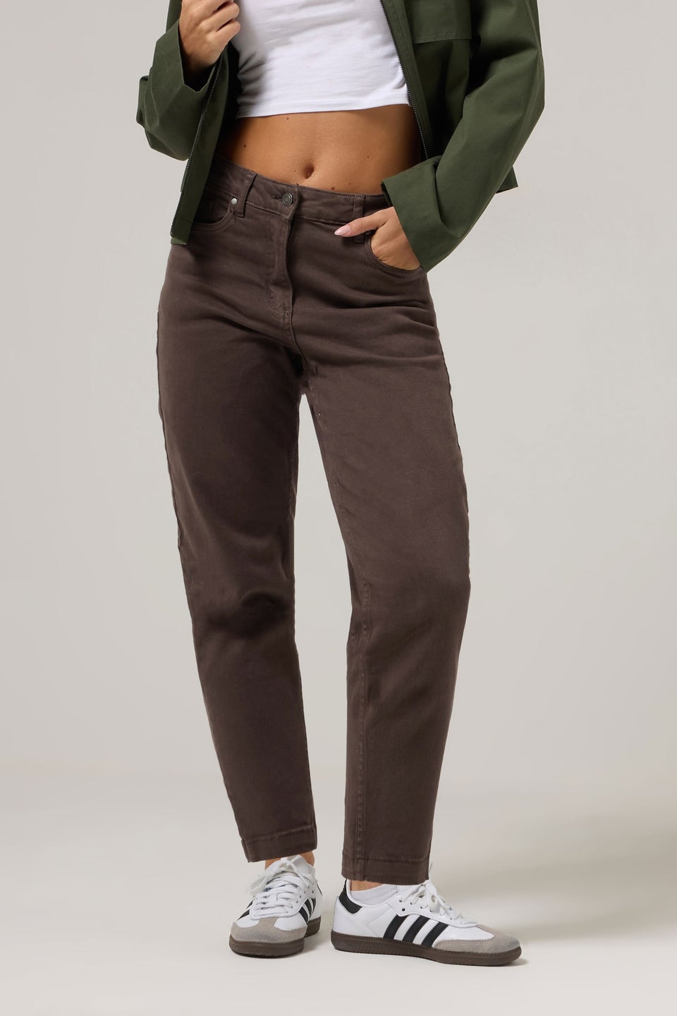 PixieGirl Petite Chocolate Brown Non-Stretch Barrel Jeans