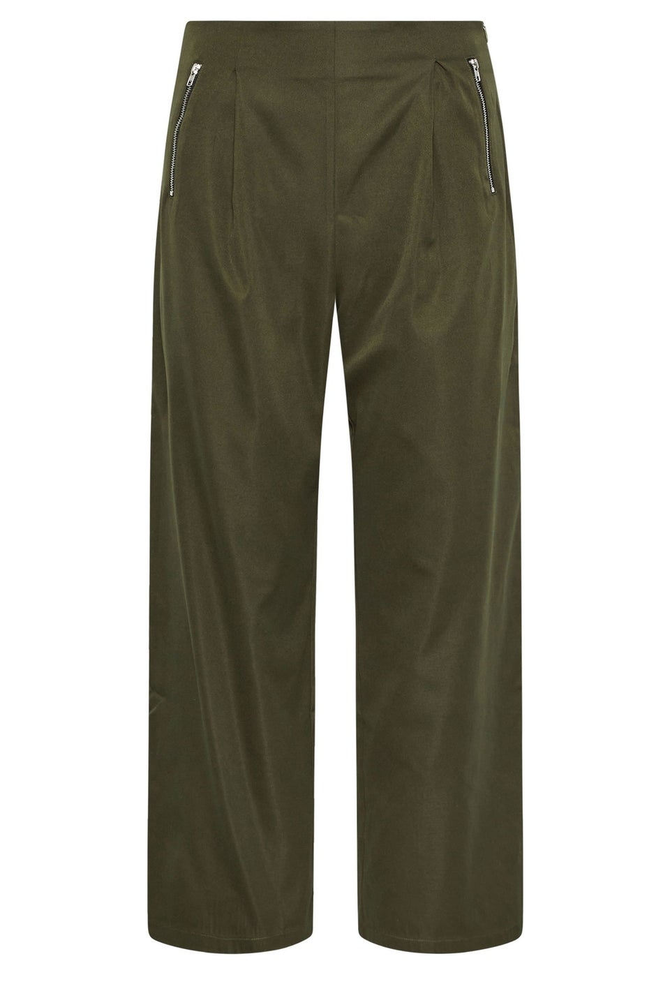 PixieGirl Petite Khaki Green Zip Pleated Trousers