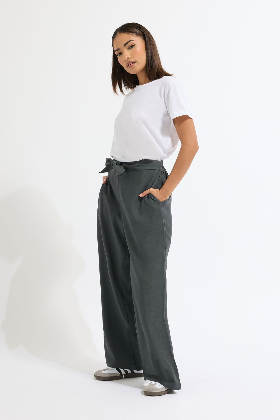 PixieGirl Petite Grey Belted Formal Trousers
