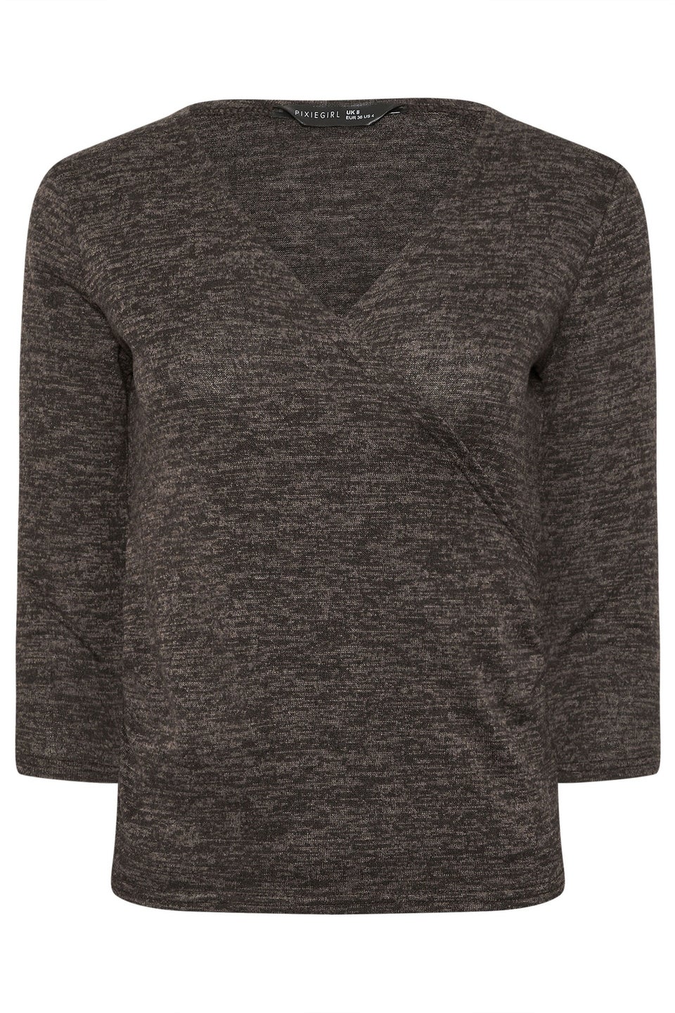 PixieGirl Petite Chocolate Brown Marl Wrap Top