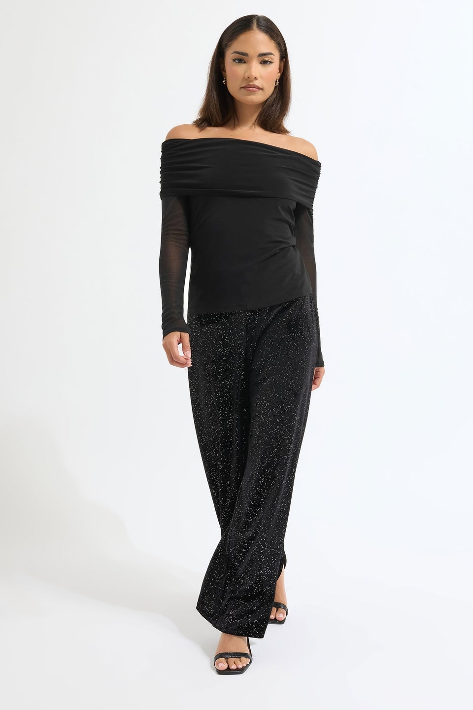 PixieGirl Petite Black Mesh Bardot Top