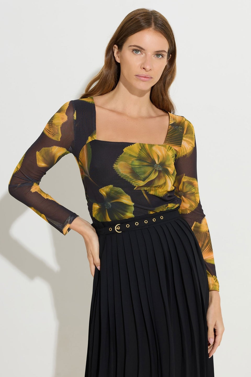 Star By Julien Macdonald Yellow Floral Square Neck Mesh Top