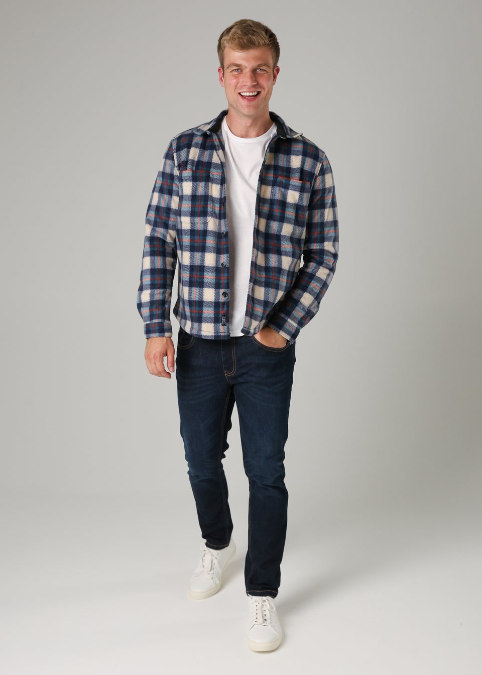 Tokyo Laundry Blue Checked Yarn-Dyed Fleece Shirt