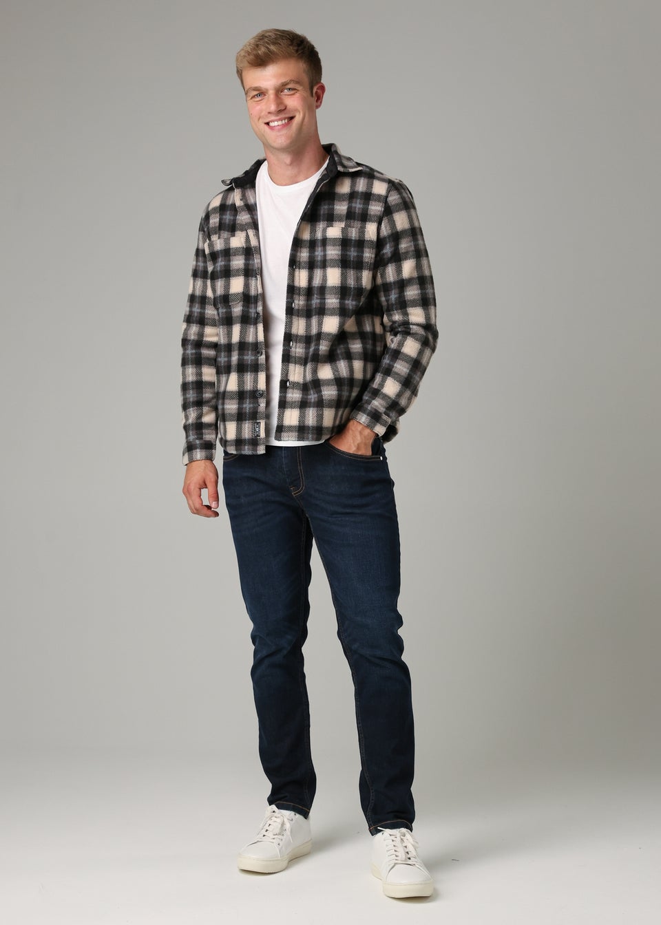 Tokyo Laundry Grey Checked Yarn-Dyed Fleece Shirt