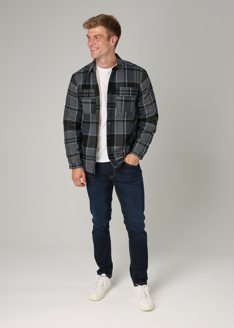Tokyo Laundry Black Cotton Checked Long Sleeve Shirt with Sherpa Lining
