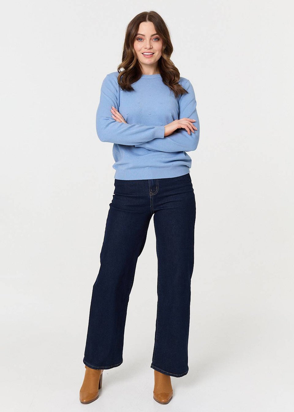 Izabel London Blue Textured  Soft Knit Long Sleeve Jumper