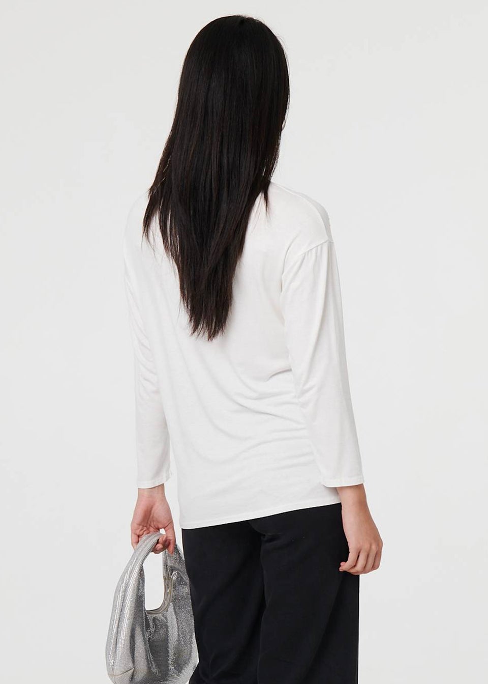 Izabel London White Sparkly Embellished Long Sleeve Top