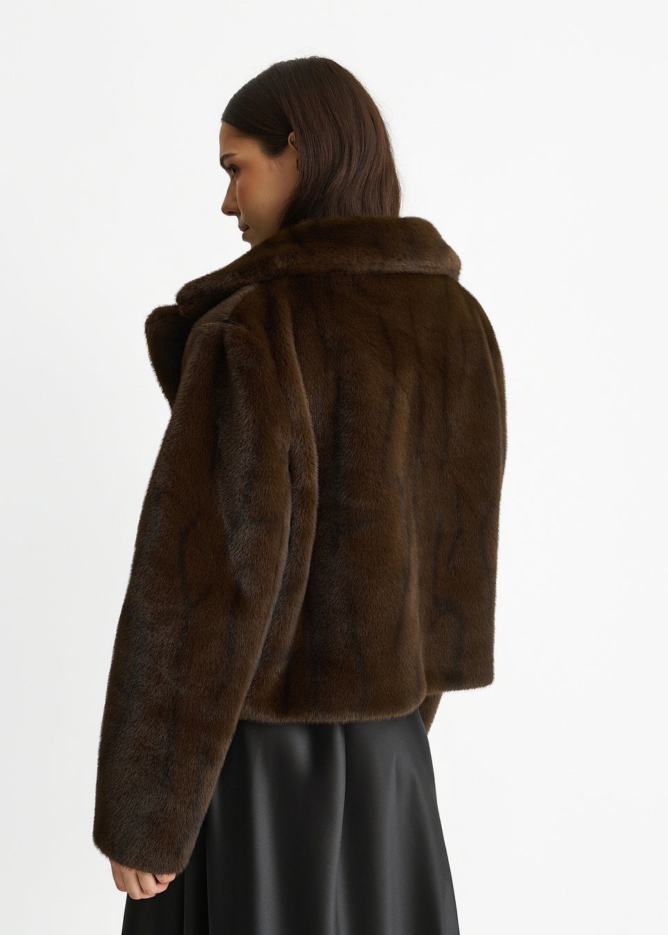 Gini London Coffee Crushed Look Faux Fur Cropped Jacket