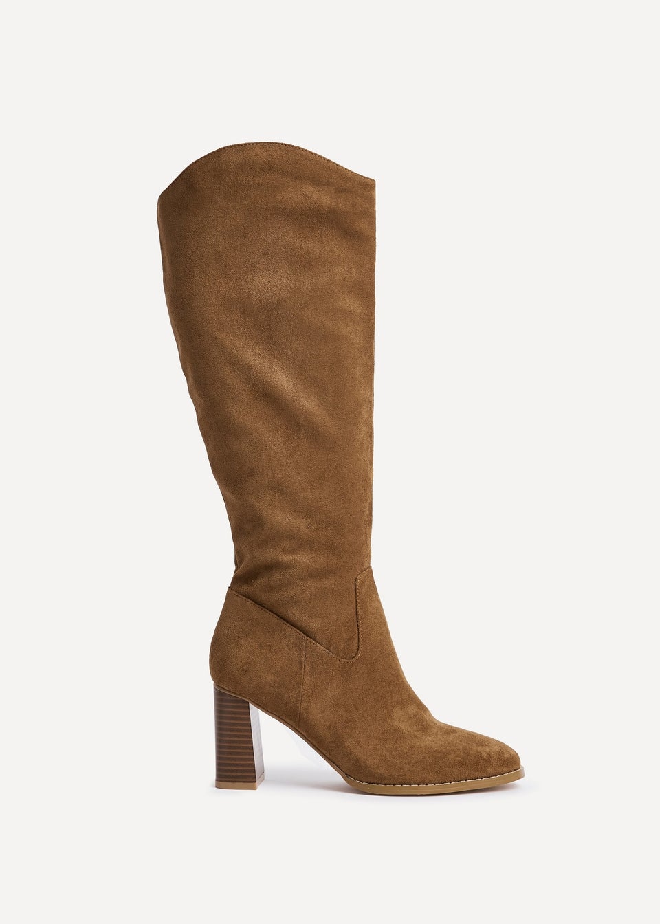 Linzi Rodeo Tan Faux Suede Western Long Block Heeled Boot