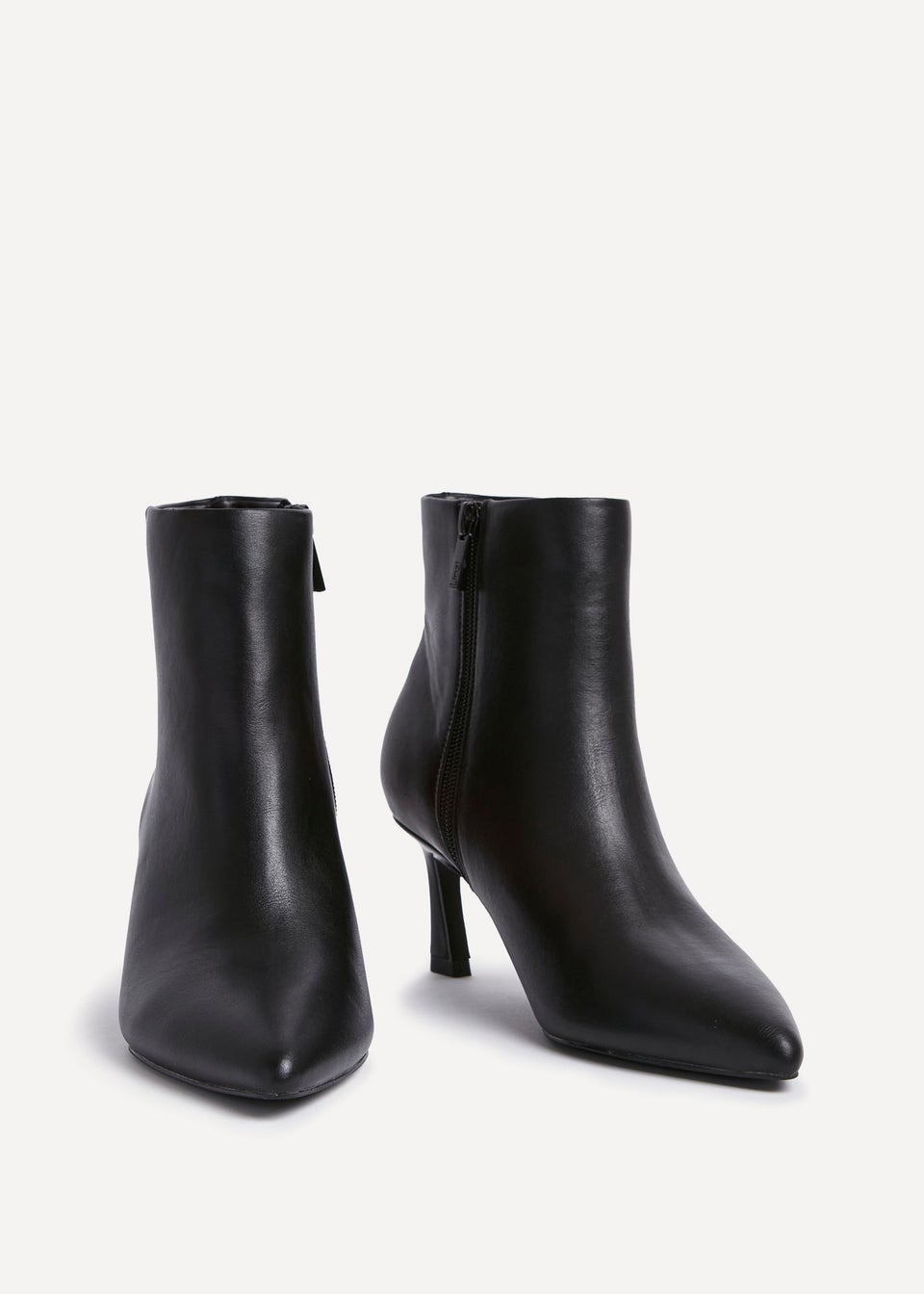 Linzi Secured Black Faux Leather Pointed Toe Stiletto Ankle Boot