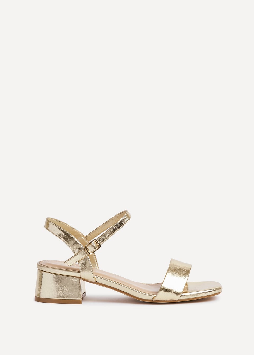 Linzi Carlie Wide Fit Gold Faux Leather Low Block Heel