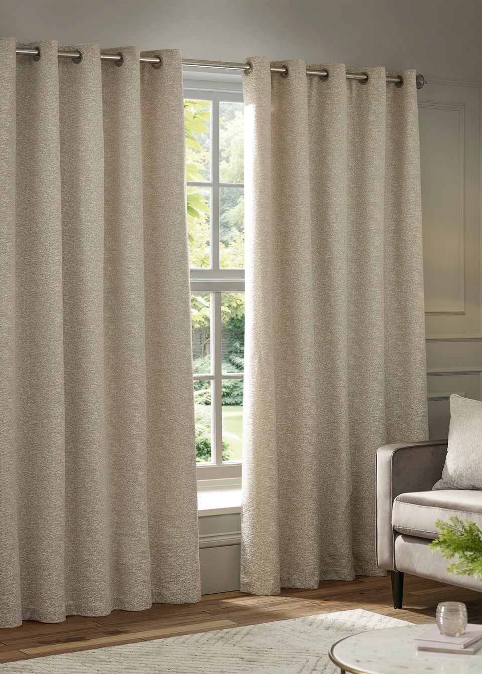Paoletti Galaxy Chenille Room Darkening Eyelet Curtain Pair Ivory