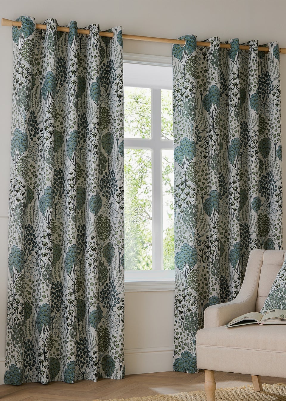 Wylder Nature Ophelia Floral Jacquard Room Darkening Eyelet Curtain Pair Thyme/Mineral