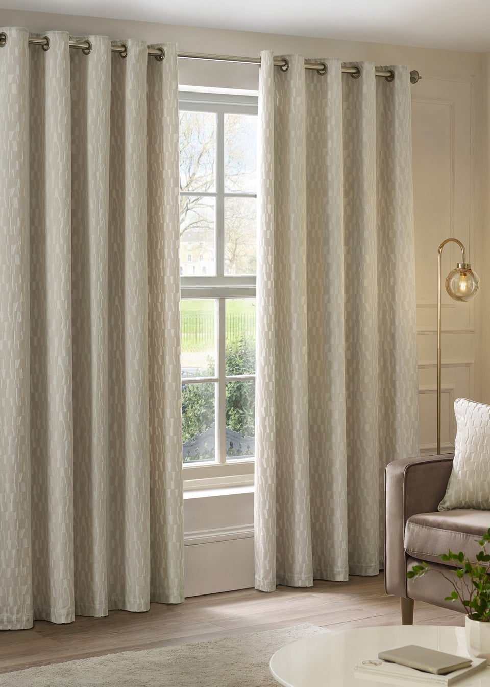 Paoletti Manhattan Velvet Room Darkening Eyelet Curtain Pair Ivory