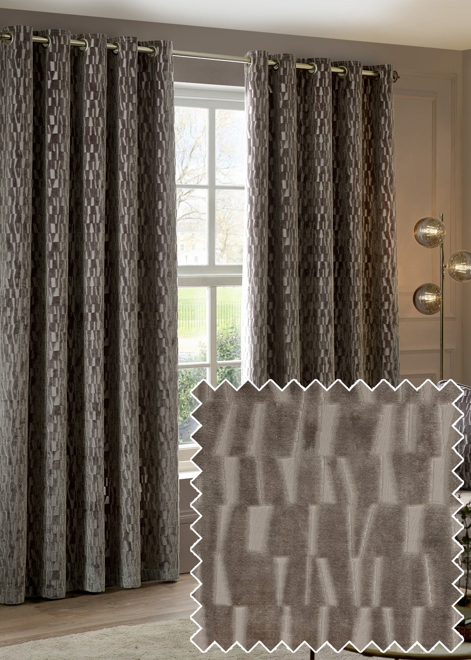 Paoletti Manhattan Velvet Room Darkening Eyelet Curtain Pair Mink
