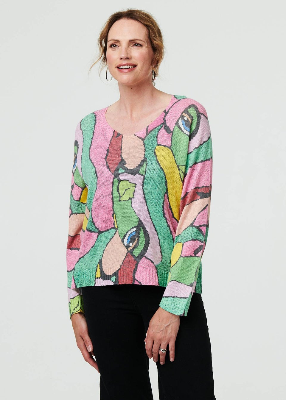 Izabel London Pink Abstract Long Sleeve Textured Top