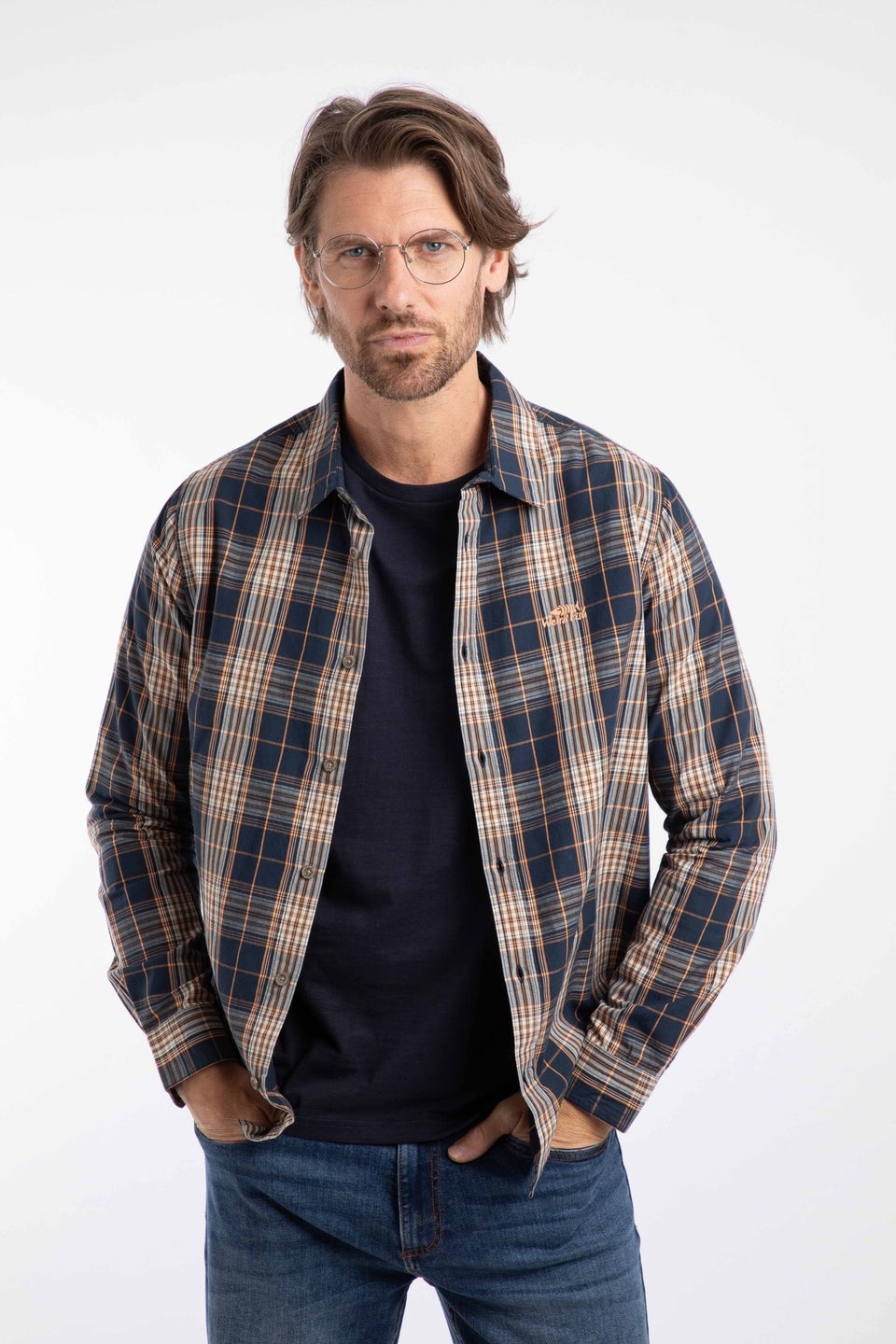 Weird Fish Navy Lando Long Sleeve Check Shirt