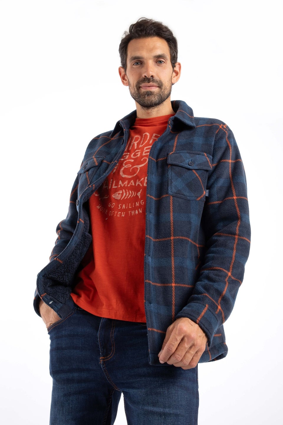 Weird Fish Navy Tyburn  Check Fleece Shacket