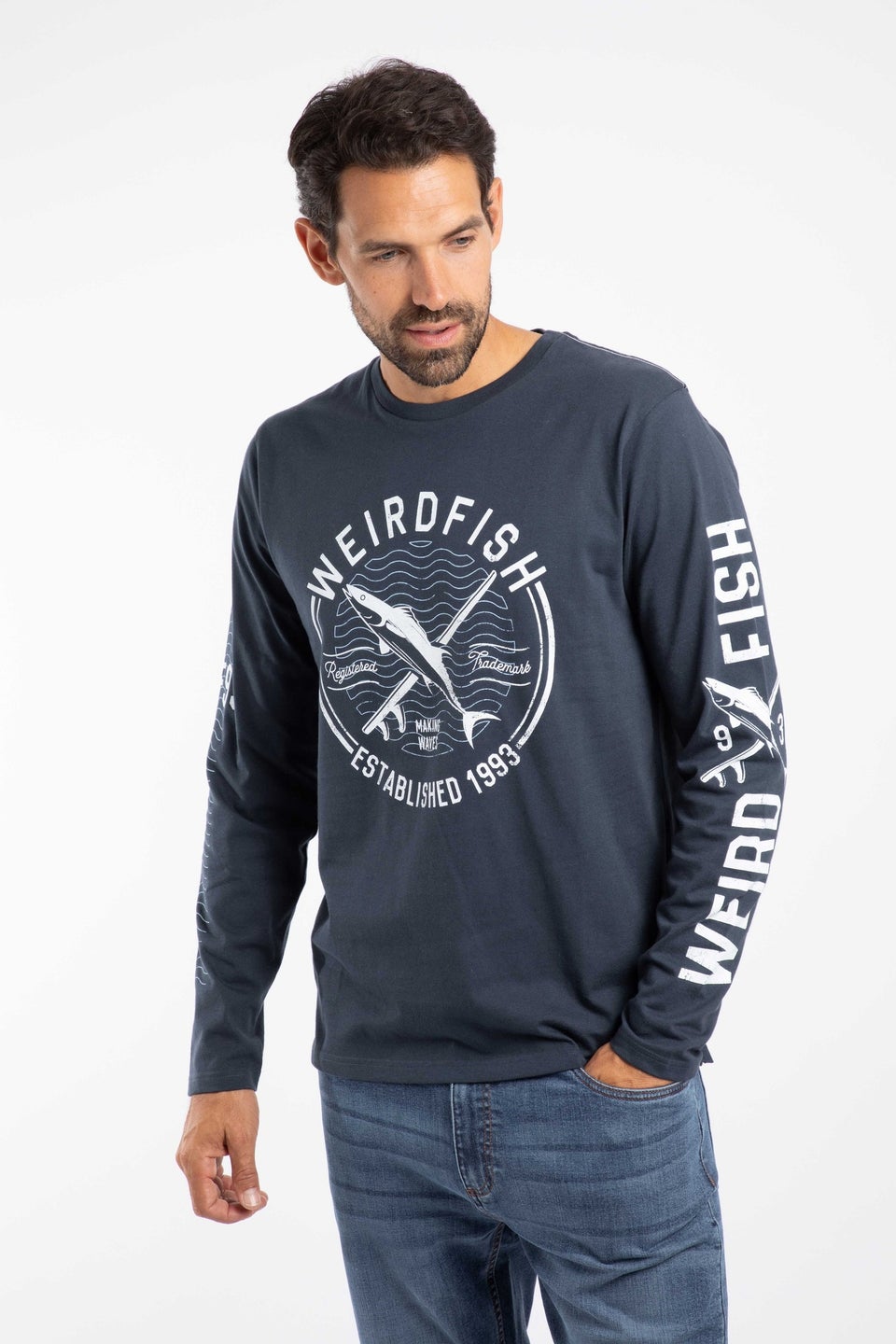 Weird Fish Navy Making Waves  Branded Long Sleeve T-Shirt