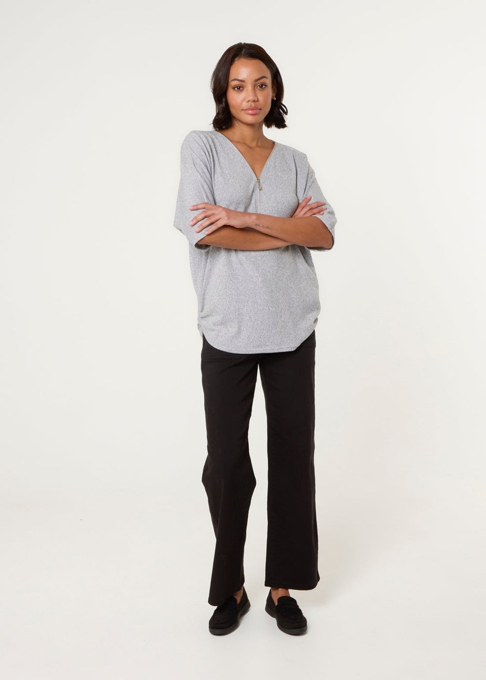 Blue Vanilla Grey Plain Half Zip Top