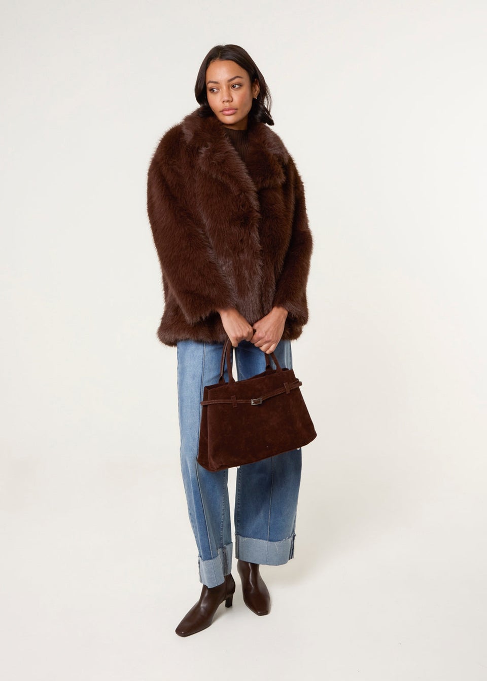 Blue Vanilla Brown Short Faux Fur Coat