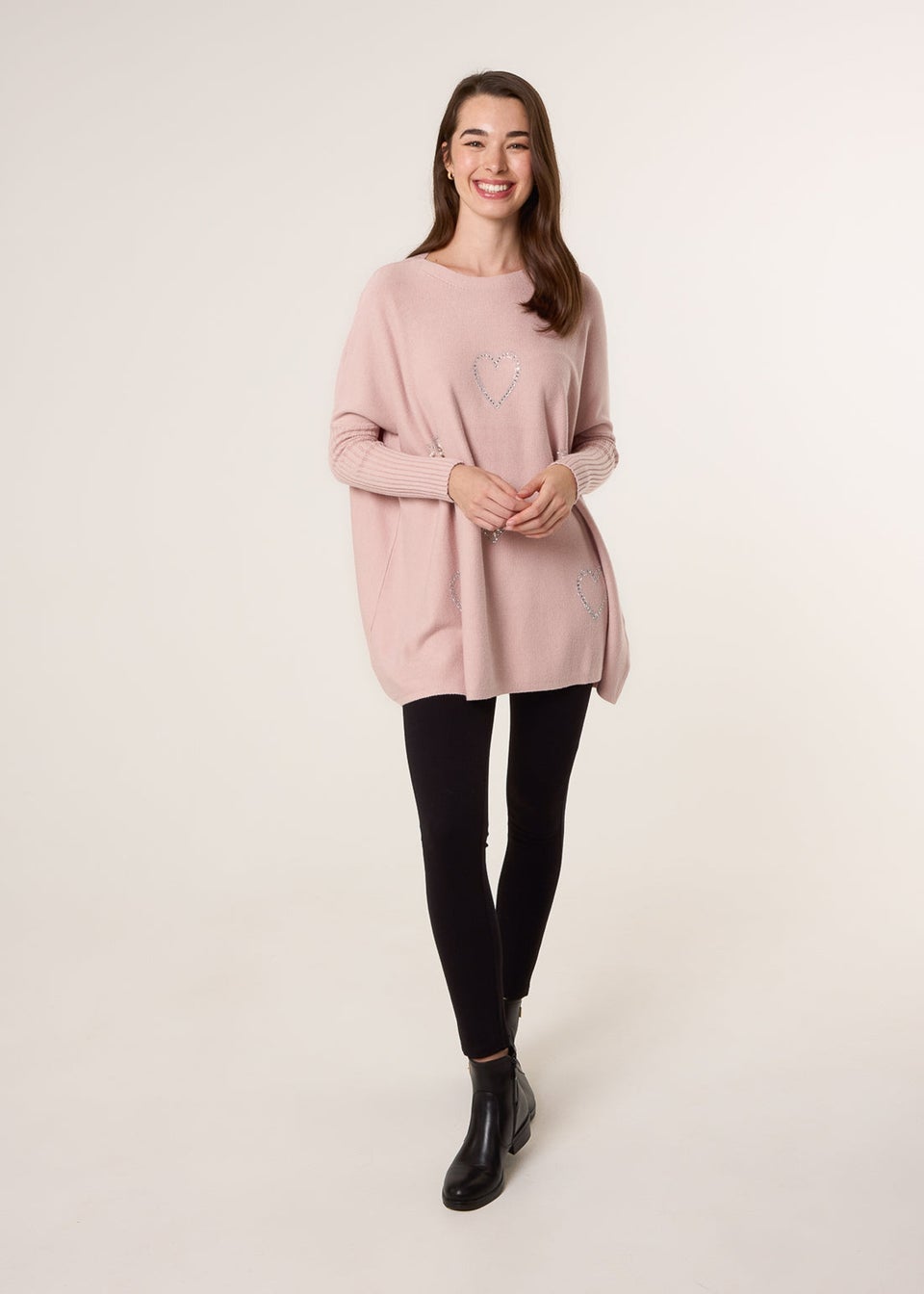 Blue Vanilla Pink Embellished Oversized Heart Jumper