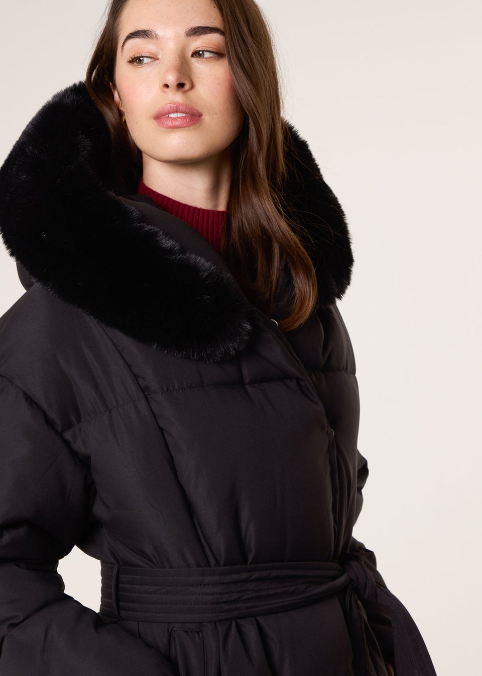 Blue Vanilla Black Long Puffer Faux Fur Hooded Coat
