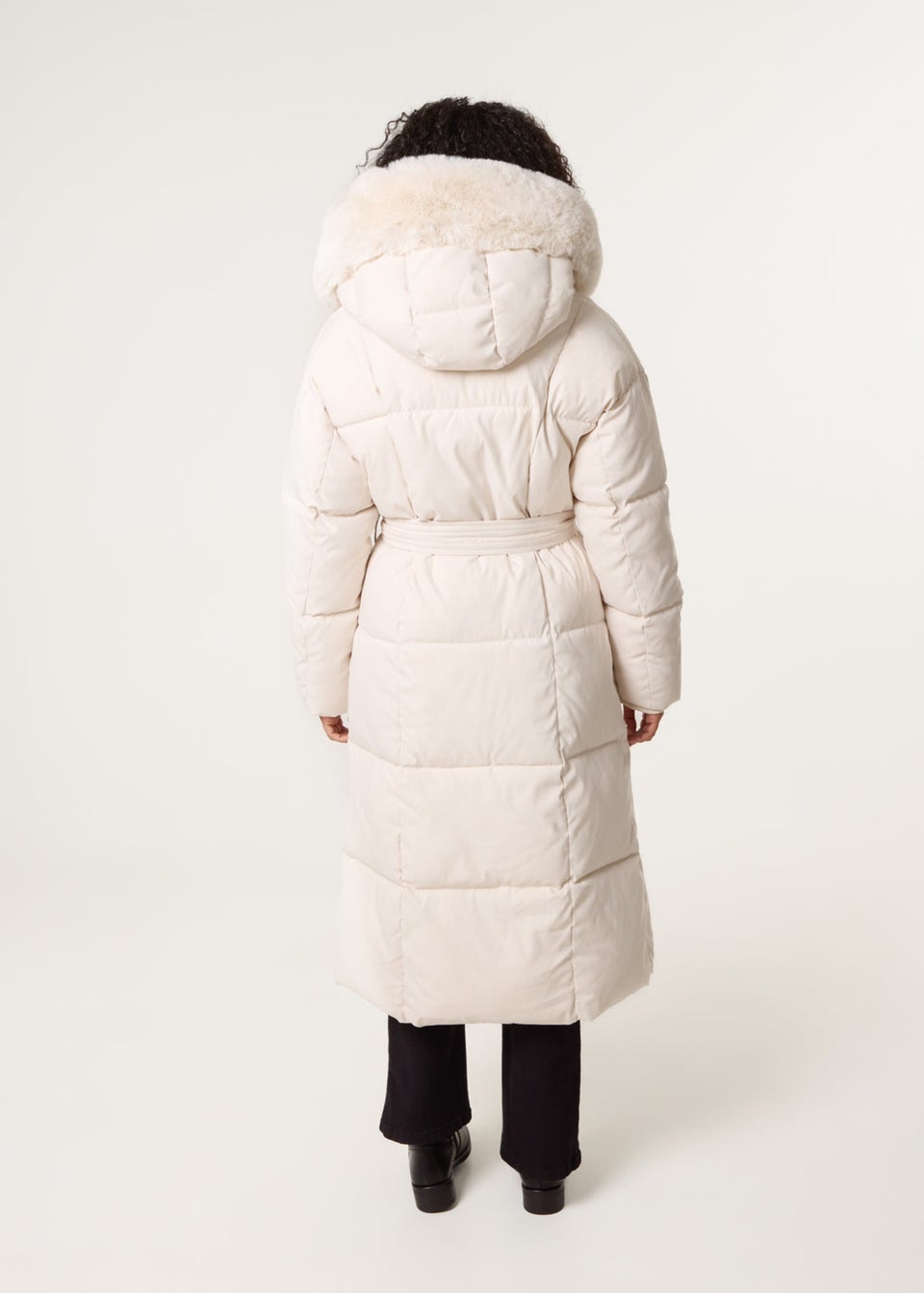 Blue Vanilla Stone Long Puffer Faux Fur Hooded Coat